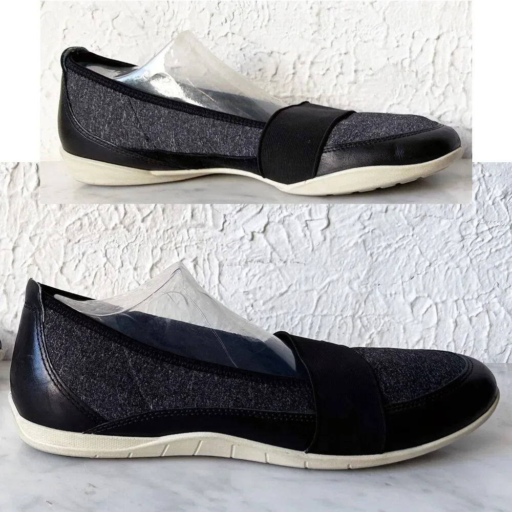 ECCO Women’s Slip-On Flats 9.5/41 Black Fabric Almond Toe Shoes